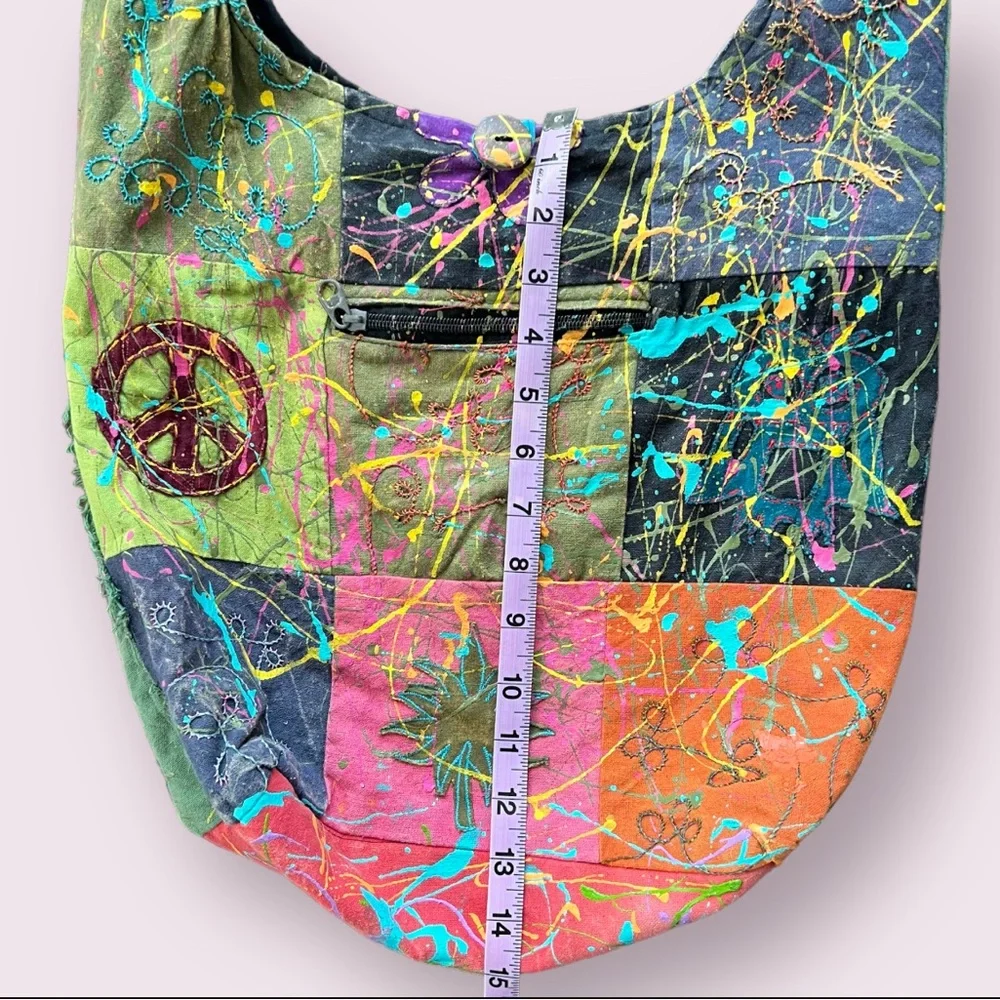 Artist made - boho hippy paint splatter shoulder bag - Picture 9 of 12